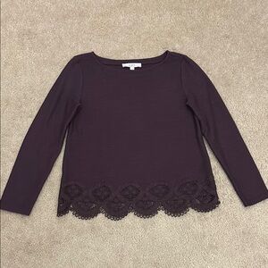 LOFT Purple Scalloped Lace Hem Women's Top - Size S